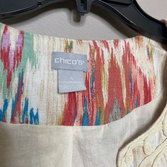Chico's Open Cardigan Women's Sz‎ 4 U.S 20/22 Soutache Trimmed Linen Jacket - Picture 8 of 16